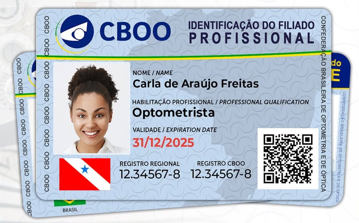 Modelo ilustrativo da carteira de identificação profissional do filiado CBOO